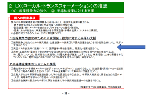 広島県「令和5年度施策に関する提案」書の35ページに掲載されている「半導体産業に対する支援」要請 / 広島県庁
