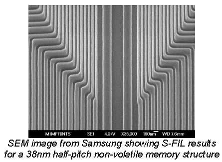 SEM image from Samsung showing S-FIL results for a 38nm half-pitch non-volatile memory structure