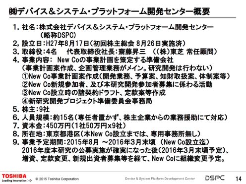 図1 新会社「デバイス&システム・プラットフォーム開発センター」の概要 出典:DSPC