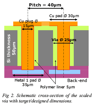 Schematic cross-section of the scaled via with target/designed dimensions